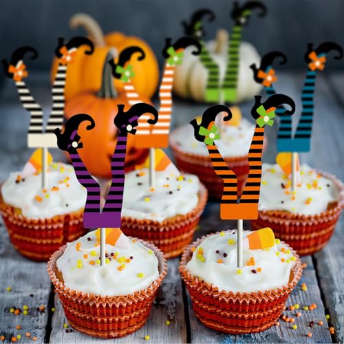 Halloween Witch Cupcake Toppers - 24 Pack Witch Boot Cake Decorations with Variation Halloween-24