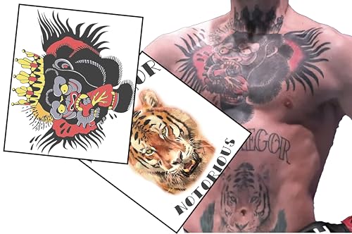 Life-Size MMA Fighter Temporary Tattoos Set - Chest Gorilla & Tiger Designs