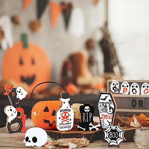 Halloween Wooden Sign Set for Tiered Tray Decorations - Rustic Farmhouse Style, 12 Pieces