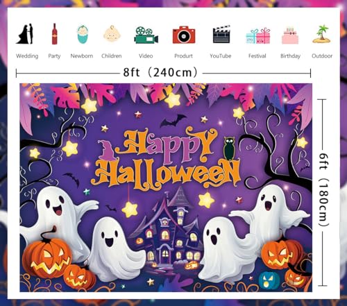Halloween Backdrop 8x6FT Spooky Pumpkin Castle Cartoon Photo Background Kids Adults
