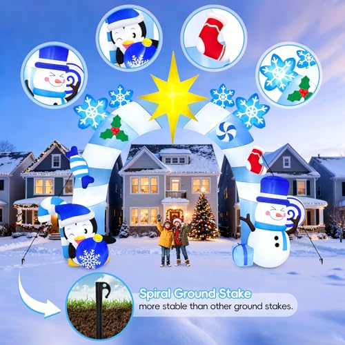 Christmas Blue Snowman Penguin Archway Inflatable - 16FT Winter Holiday Decor with LED Lights - Variation: Blue Snowman Penguin Archway