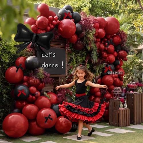 Dark Red Black Balloon Arch Kit with Bow - Burgundy & Maroon Balloon Garland for Birthday Halloween Wedding