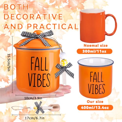 Fall Ceramic Canisters Set - Thanksgiving Candy Holders with Wooden Tags