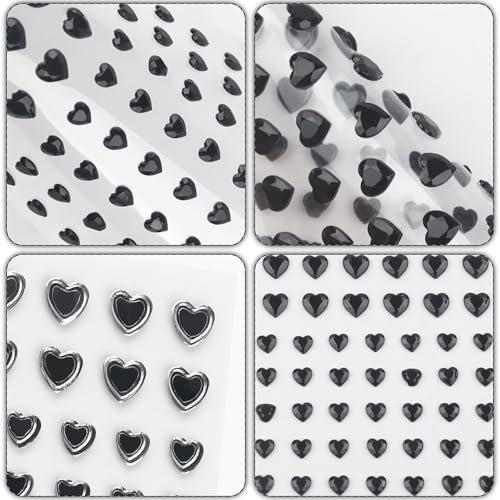 Black Heart Face Gems Set - Self-Adhesive Rhinestones for Makeup & Rave Accessories
