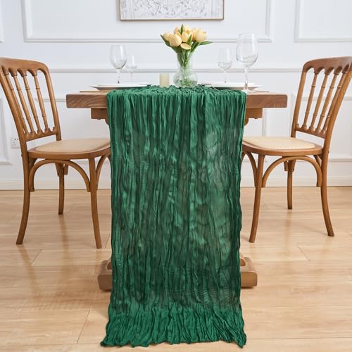 Asee'm Emerald Green Cheesecloth Table Runner 10FT - Rustic Holiday Decor - Variation: 1 Pack