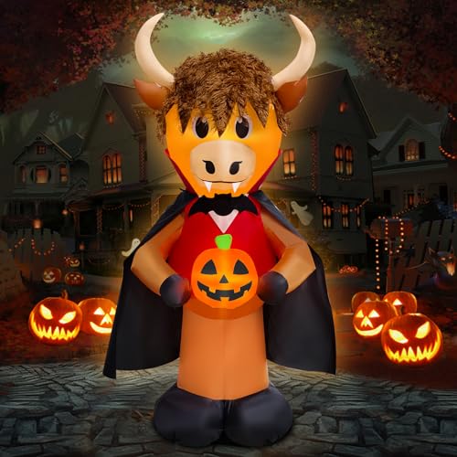 6FT Halloween Highland Cow Vampire Inflatable Outdoor Decoration - Animated Yard Decor with Lights