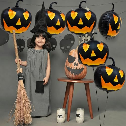 Halloween Black Pumpkin Balloons Set – 6 Foil Orange & Black Decorations