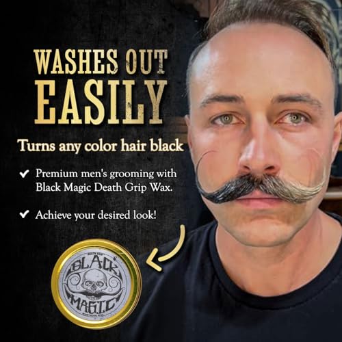 Mustache Wax - Extra Strong Hold Black Magic Death Grip - Hide Gray Hair - Unscented 1 oz
