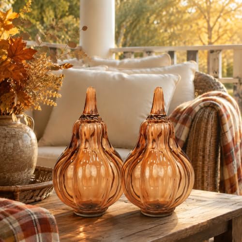 Fall Glass Pumpkin Figurines - Hand Blown 6.7-Inch Autumn Decor Set