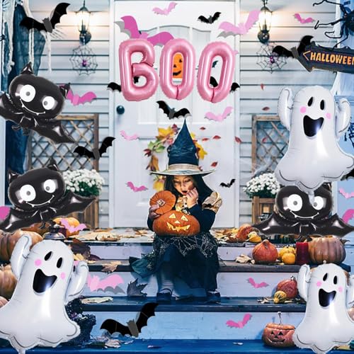 Halloween Pink Boo Balloons & Bat Decorations Party Supplies