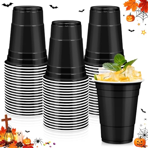Black Plastic Cups 16 oz Disposable Party Cups Set of 50 - Heavy Duty