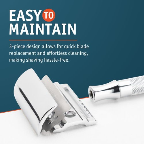 MERKUR 33C Double Edge Safety Razor, Three-Piece Design, Closed Comb, Short Handle, Bright Chrome Finish, Made in Germany