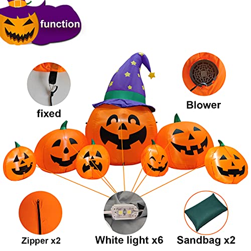 Inflatable Halloween Decorations - 8.2 Ft Pumpkin Witch Hat Yard Decor with LED Lights