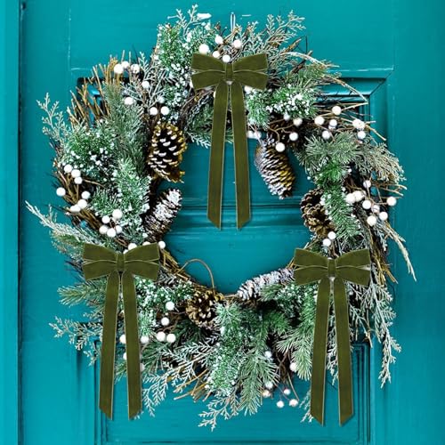 Green Velvet Ribbon Bows 12-Pack Christmas Tree Decorations Holiday Ornaments