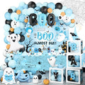 Halloween Baby Shower Decorations Boy - Blue & Black Party Set with Balloons, Backdrop & Cake Toppers