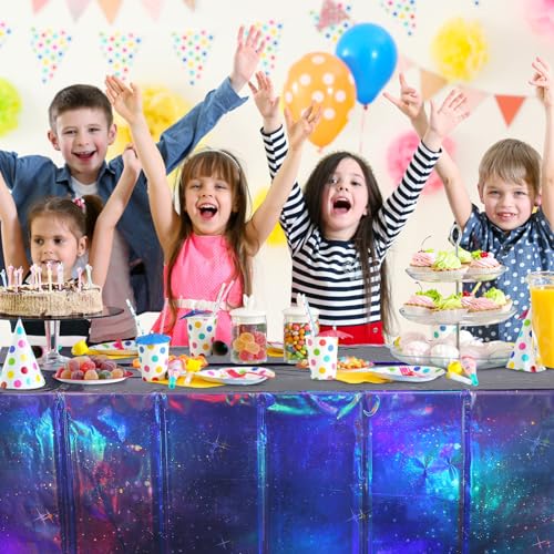 Purple Space Starry Night Tablecloth - 12 Pack, 54x108 Inch Rectangular Iridescent Party Cover - Space Theme Decorations
