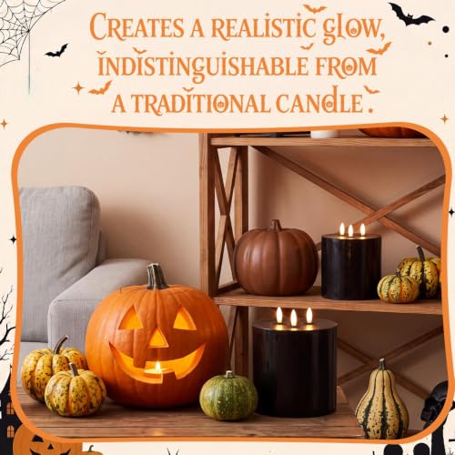 Black Flameless Candle 6x6 Inch with Remote Control - Real Wax, Safe & Adjustable