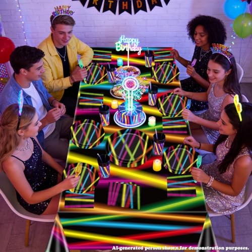 Glow in the Dark Party Supplies Set Neon Lines - Serves 20 for Halloween & Birthdays