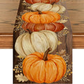 Pumpkins Golden Maple Leaves Fall Table Runner 13x120 Inch Autumn Thanksgiving Decor