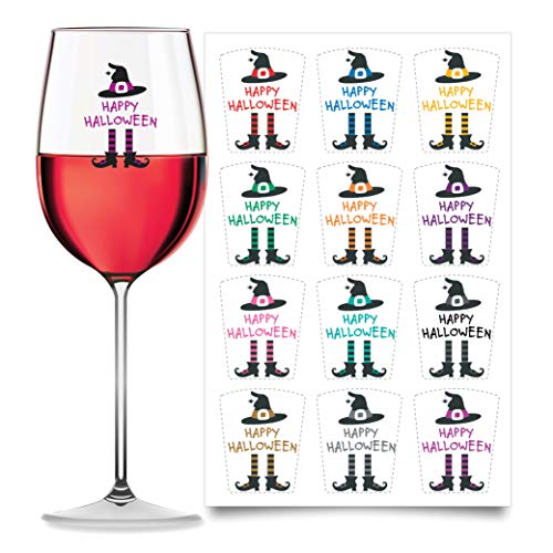 Halloween Drink Markers Set of 12 - Reusable Static Cling Wine Glass Decals