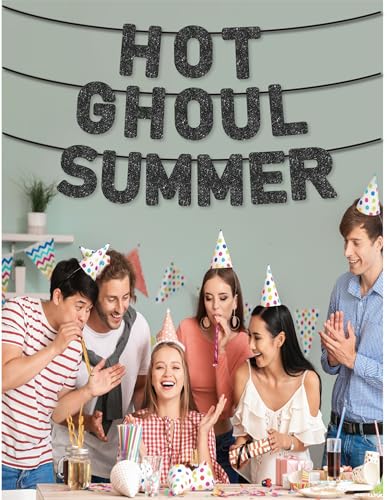 Pre-Strung Halloween Banner - Summerween Birthday Party Decorations - Black Glitter, 9.8 Feet