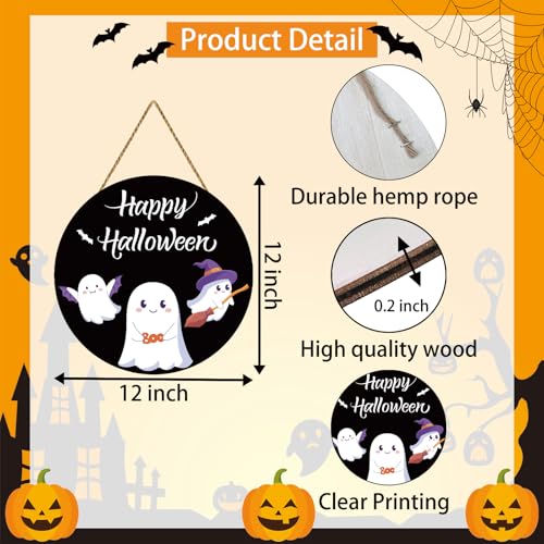 Halloween Door Sign Decor - Cute Ghost & Bat Welcome Halloween Wall Hanging