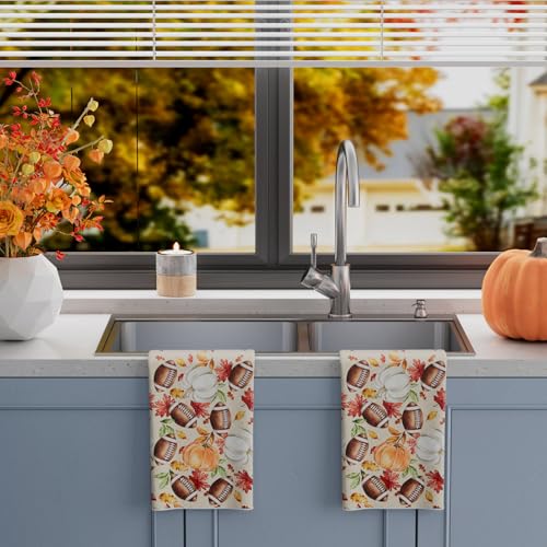 Fall Football Pumpkin Dish Towels Set of 2 - Kitchen & Home Decor