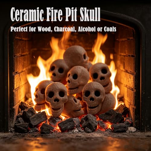 Light Brown Ceramic Skull Fire Pit Decor Set - Reusable Halloween Skeleton Props