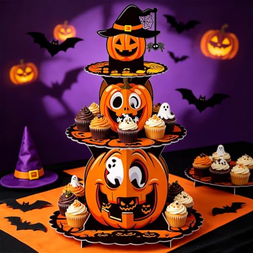 Halloween Cupcake Stand - 3 Tier Cardboard Pumpkin Dessert Display