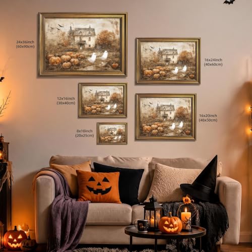 Haunted Halloween Ghosts and Pumpkin Farmhouse Canvas Wall Art - 8x10 Inch Style-4