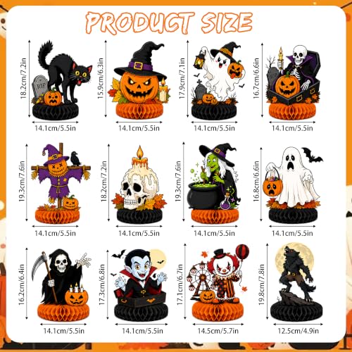 Halloween Honeycomb Centerpieces Set - 12 Party Table Decorations
