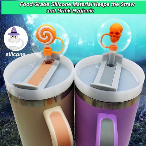 9pcs Halloween Silicone Straw Toppers for 30/40oz Tumblers - Dust-Proof & Reusable