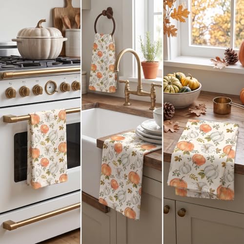 White Pumpkin Kitchen Towels Set of 2 18x26 Inches Fall Decor