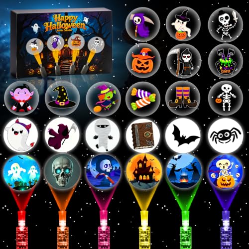Kids Halloween LED Finger Lights with Projections - 24-Day Countdown Party Favors
