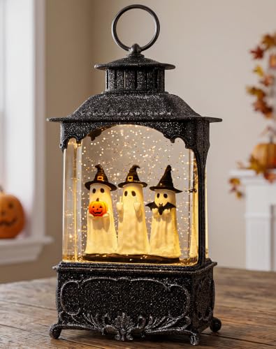Halloween Ghost Snow Globe Lantern - Hand-Painted Indoor Halloween Decorations - Spooky Glitter Globe with Timer & USB Power - Variation of This Listing