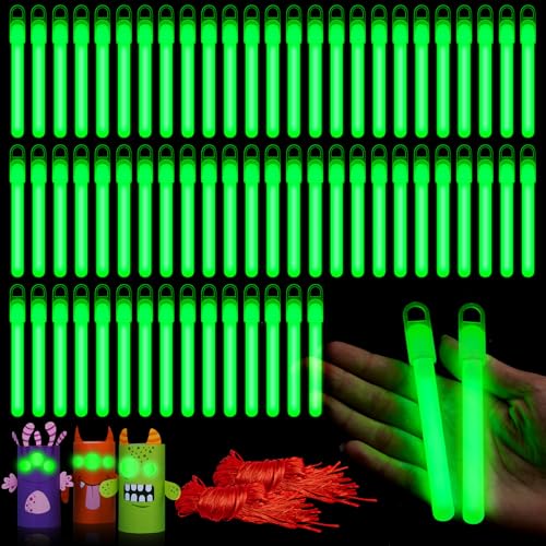 50 Green Glow Sticks Bulk with Lanyards - 4 Inch Light Up Party & Halloween Decor