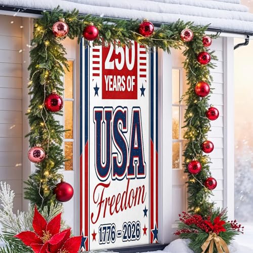 Christmas Door Cover 35x78 Inches Elastic Waterproof Front Door Protector - 250 Years Freedom Variation