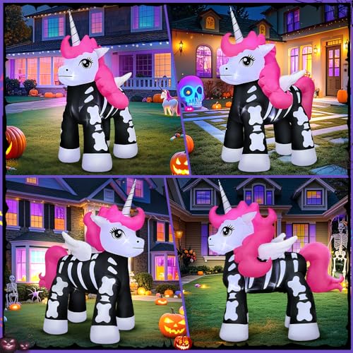 5FT Halloween Inflatable Skeleton Unicorn Outdoor Decor with LED Lights