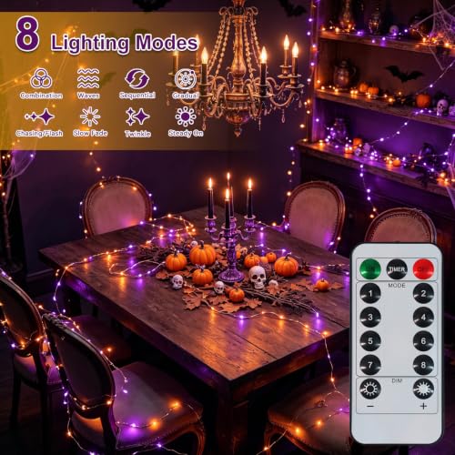 Twinkle Fairy Lights 8 Modes with Remote & Timer 33ft 100 LEDs - Orange + Purple