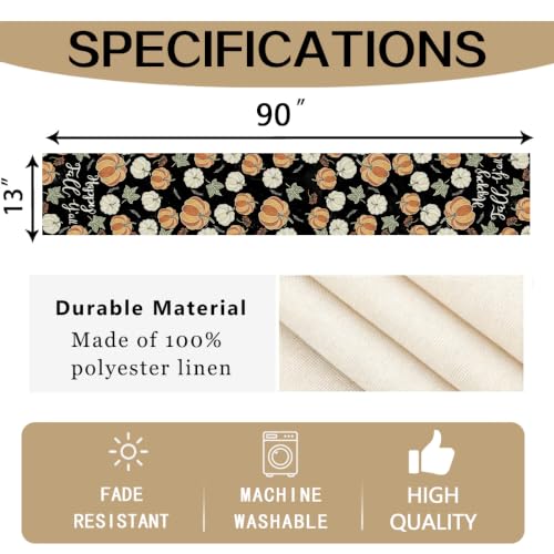 Black Fall Table Runner 13x90 Inch Autumn Pumpkin Decor for Home