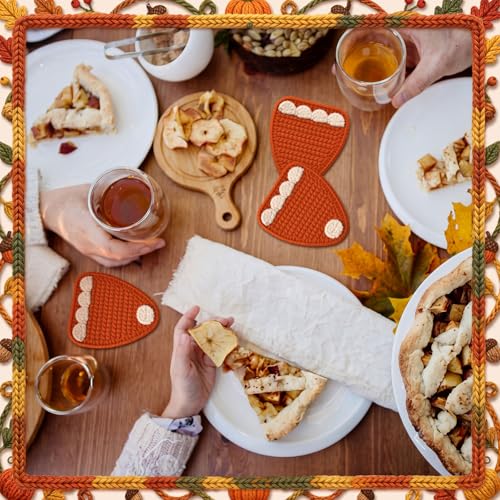 Fall Pumpkin Pie Crochet Coasters Set of 6 Handmade Autumn Decor