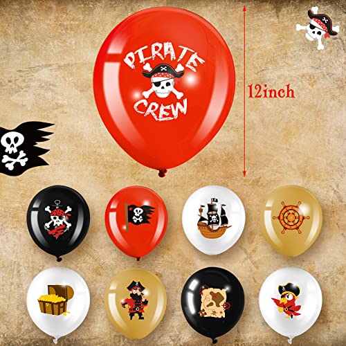 Pirate Party Balloons Set - 45 Latex Decorations with Skull Ship & Treasure Map Prints