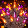 Halloween String Lights 13FT 50 Count Orange & Purple Lights - Brown Wire, Connectable, Waterproof, Festive Decor
