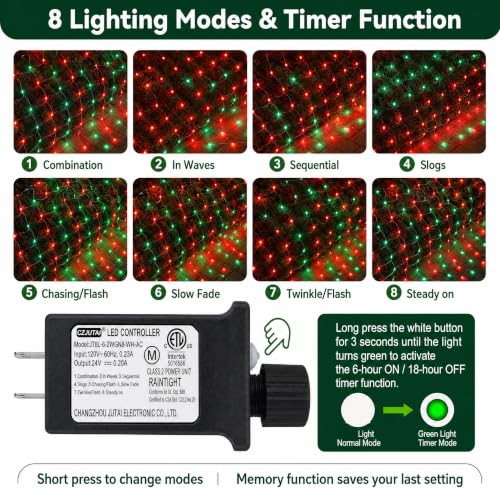 Christmas Net Lights 360 LED Waterproof String Lights - Red & Green, 12ft x 5ft, 8 Modes, Connectable Outdoor Decor
