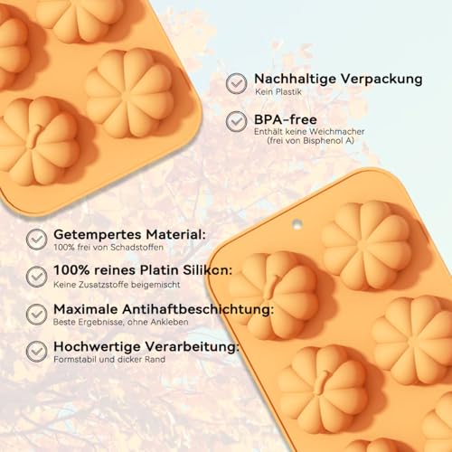 Pumpkin Silicone Molds for Chocolate and Baking - Fall & Halloween Themed, 2 Pack - Style 16