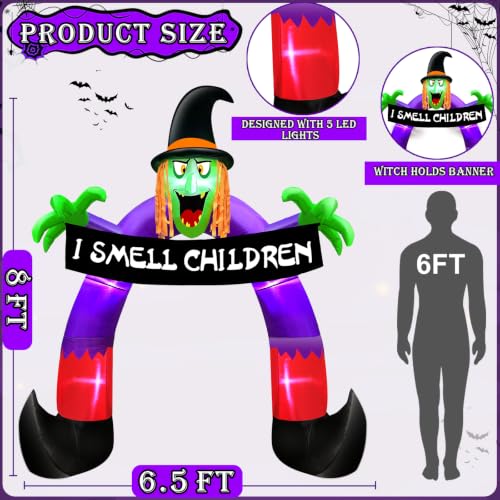 8Ft Halloween Inflatable Witch Archway with Banner & LED Lights Outdoor Decor