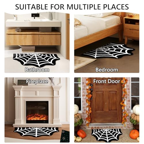 Halloween Spider Web Bath Mat Set - 2 Pieces, 31x20 Inches, Non-Slip Bathroom Rugs, Indoor Outdoor Decor
