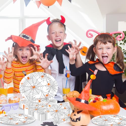 Halloween Spider Web Paper Plates and Napkins Set - Disposable Party Dinnerware for Spooky Parties