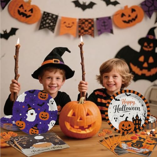 Halloween Paper Plates and Napkins Set for 40 Guests - Disposable Party Tableware