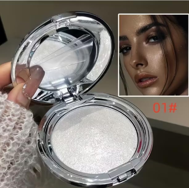 White Moonlight Highlighter - Waterproof Diamond Glow Shimmer for Face & Body | Icy Metallic Finish, Long-Lasting Radiance
